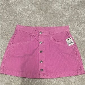 Pink Button-Front Corduroy Skirt free people